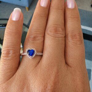 ✨ Pandora Sparkling Blue Elevated Heart Ring – 14 k Rose Gold‑Plated💎